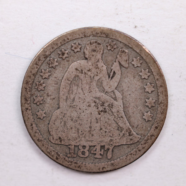 1847 Seated Liberty Dime., Very Good Circulated Coin., Store Sale #DE0363.