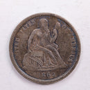 1862 Seated Liberty Dime., About Uncirculated Coin., Store Sale