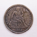 1864 Seated Liberty Dime., Very Fine Circulated Coin., Store Sale