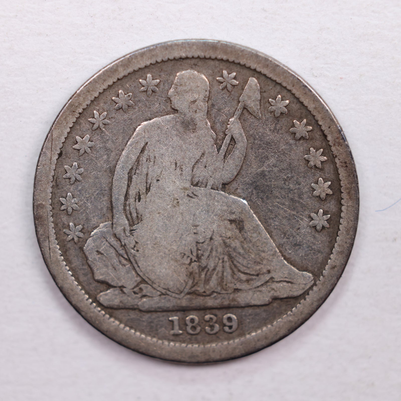 1839 Seated Liberty Dime, Very Good Circulated Coin, Store #DE0370