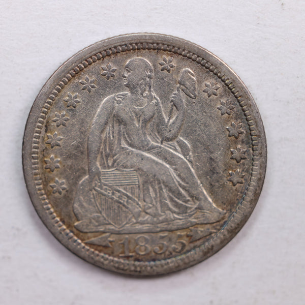 1855 Seated Liberty Dime., Very Fine Circulated Coin., Store Sale #DE0373.