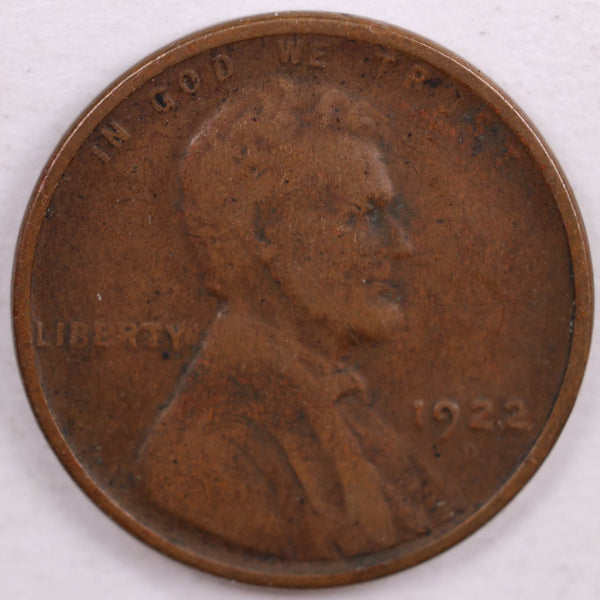 1922-D Lincoln Wheat Cent, Very Good Circulated Coin, Store #CT0051
