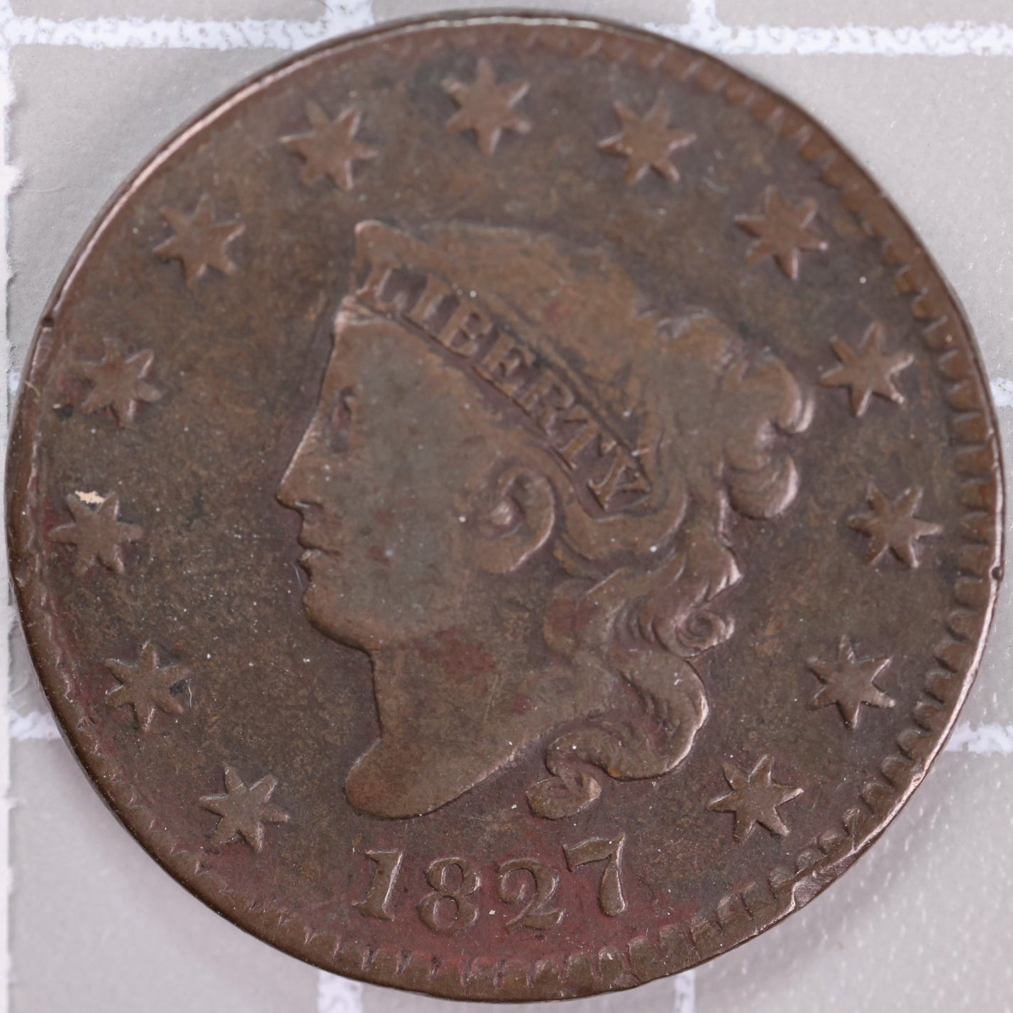 1827 Coronet Head Large Cent, Fine+ Circulated Coin, Store #14468