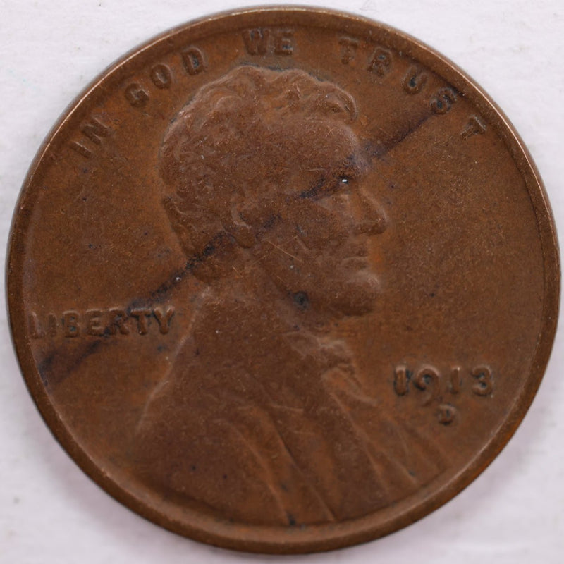 1913-D Lincoln Wheat Cent, Very Fine Circulated Coin, Store
