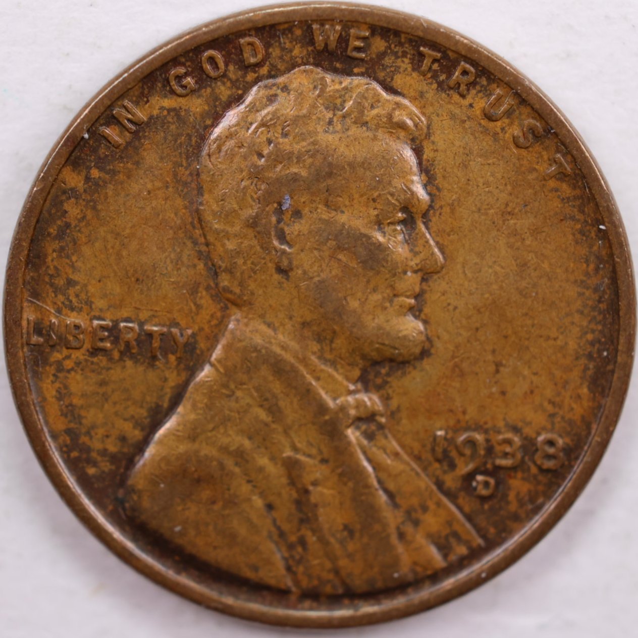 1938-D Lincoln Wheat Cent, About Uncirculated Coin, Store #CT0060