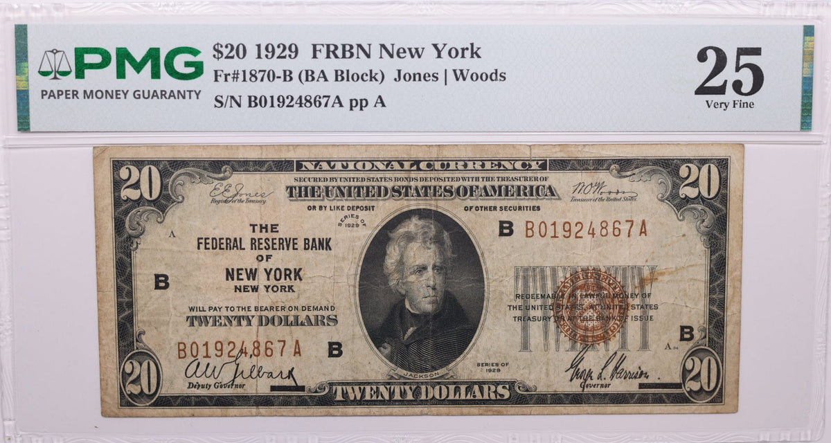 1929 $20, New York, New York, National Currency, PMG VF-25, Store#NBN066