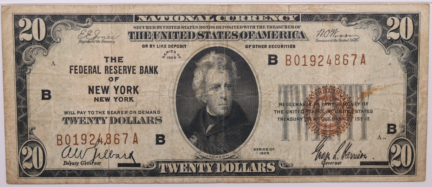 1929 $20, New York, New York, National Currency, PMG VF-25, Store#NBN066