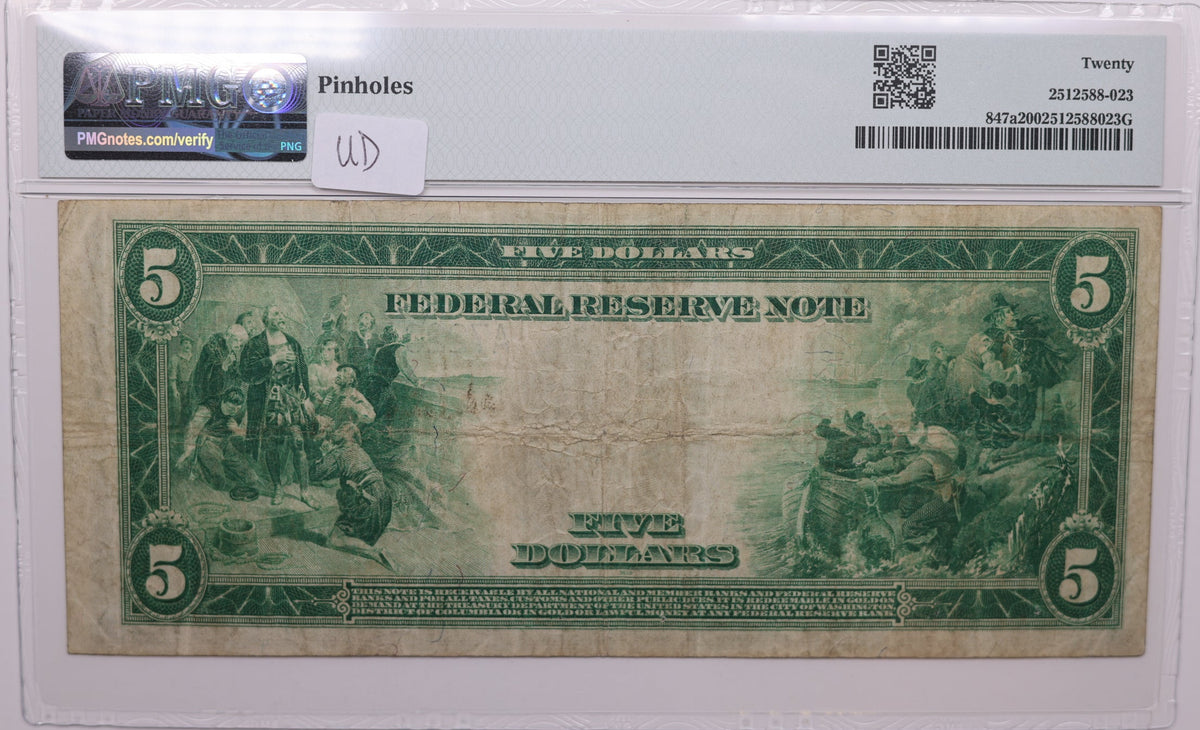 1914 $5 Federal Reserve Note, Boston, MA, Fr#847a, PMG VF-20, GFRB004