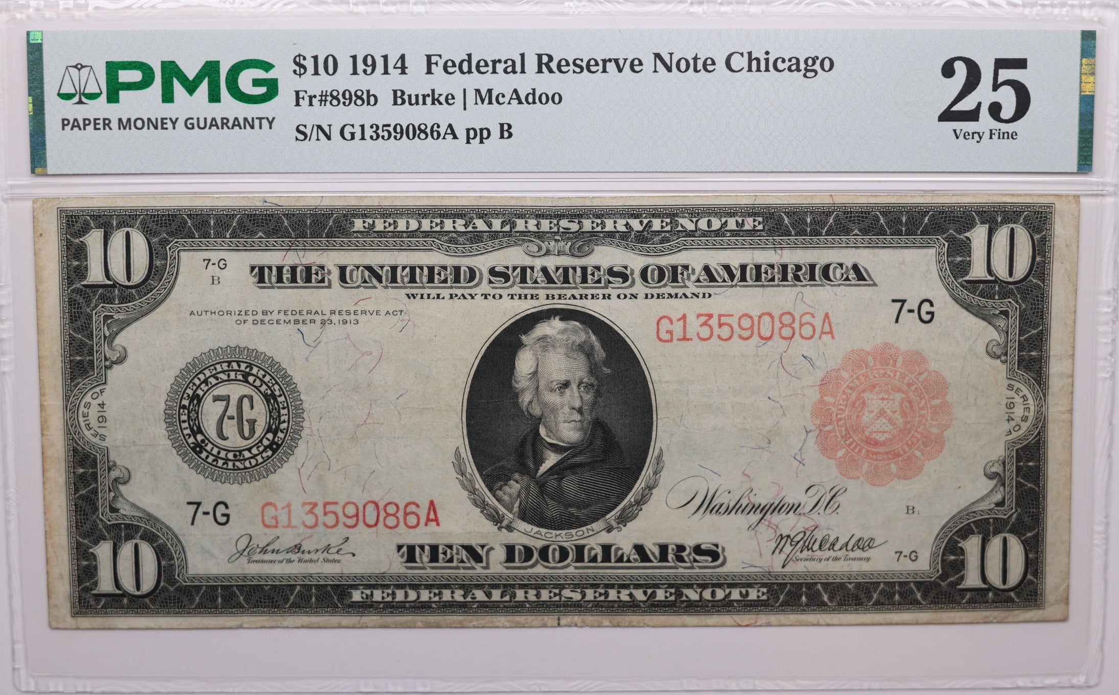 1914 $10 Federal Reserve Note, Chicago, Il, Fr#898b, PMG VF-25, GFRB005