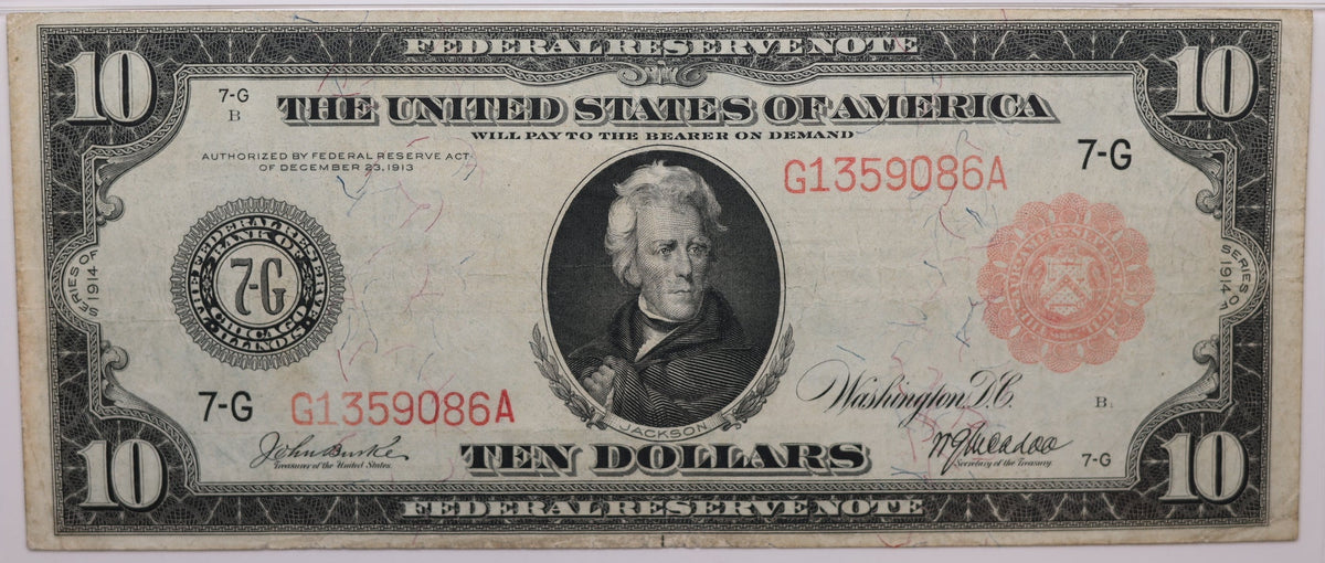 1914 $10 Federal Reserve Note, Chicago, Il, Fr#898b, PMG VF-25, GFRB005