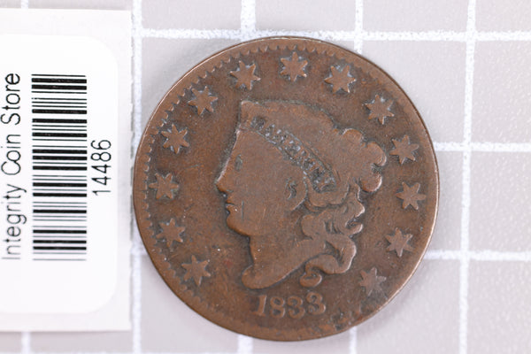 1833 Large Cent, Affordable Circulated Coin, Store Sale #14486