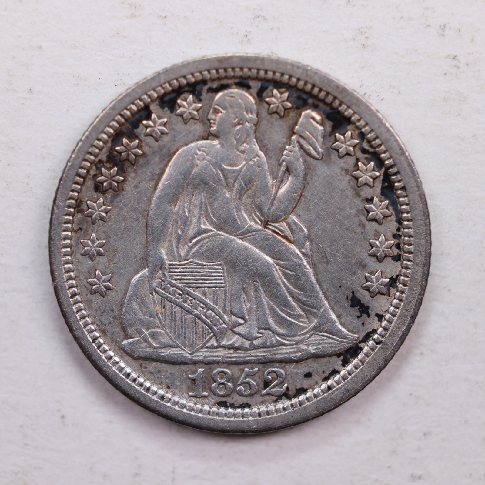 1852 Seated Liberty Dime., About Uncirculated Coin., Store Sale #DE0398.