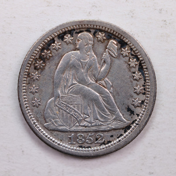 1852 Seated Liberty Dime., About Uncirculated Coin., Store Sale #DE0398.