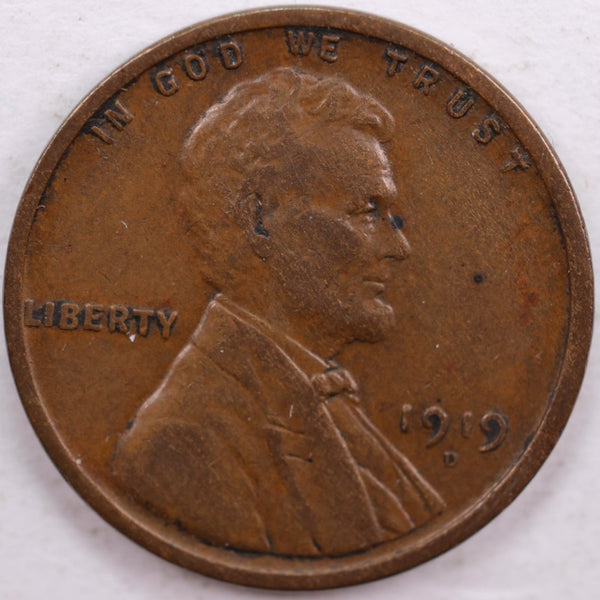 1919-D Lincoln Wheat Cent, Extra Fine Circulated Coin, Store #CT0073