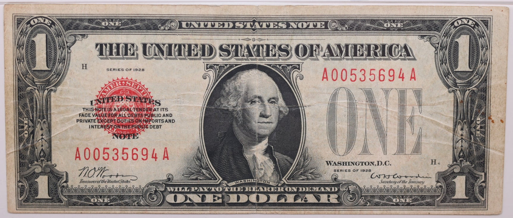 1928 $1, Legal Tender Note., Fr#1500 (AA Block), PMG VF-25., Store #GLT003
