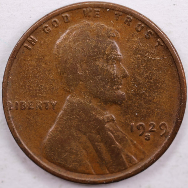 1929-S Lincoln Wheat Cent, Very Fine+ Circulated Coin, Store