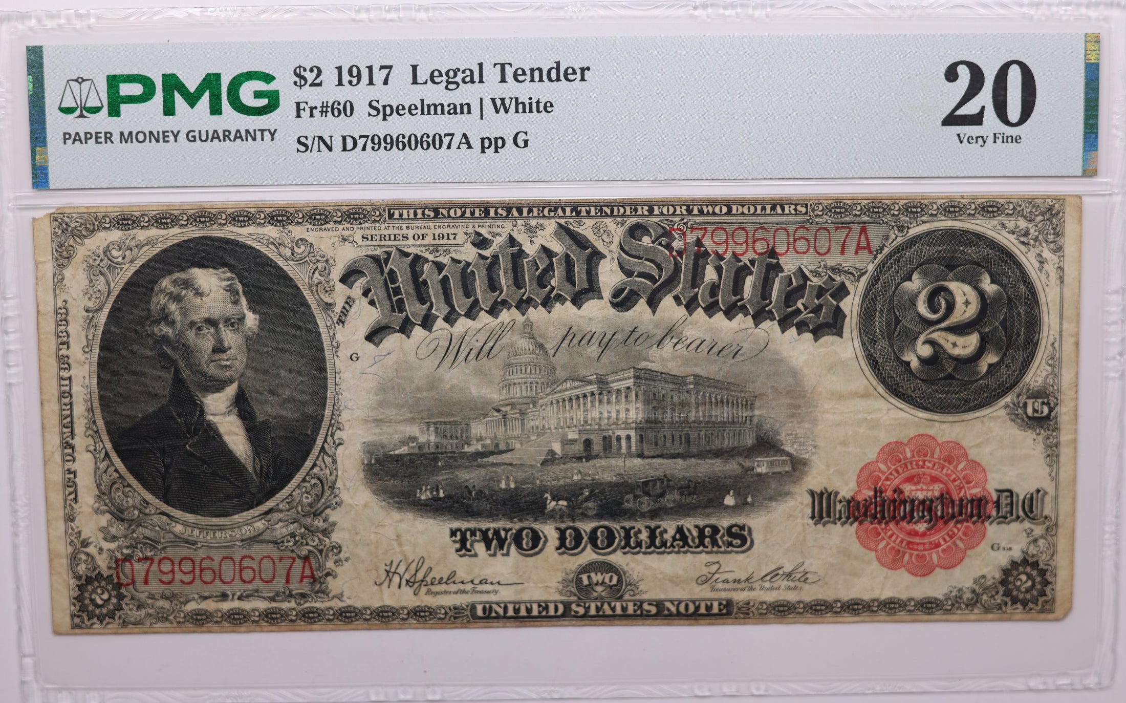 1917 $2, Legal Tender Note., Fr#60, PMG VF-20., Store #GLT004
