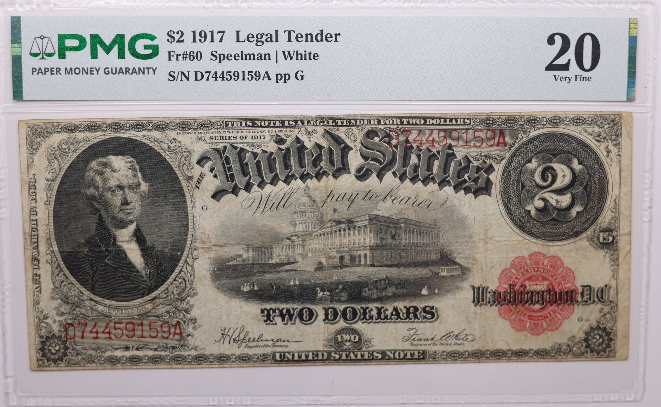 1917 $2, Legal Tender Note., Fr#60, PMG VF-20., Store #GLT005