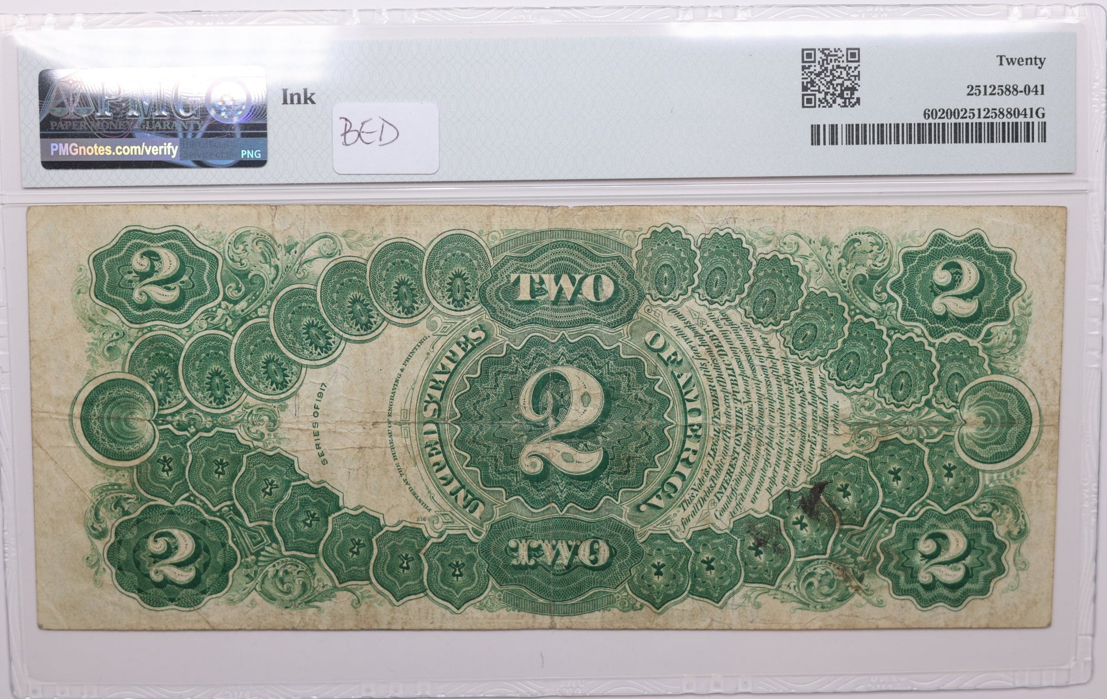 1917 $2, Legal Tender Note., Fr#60, PMG VF-20., Store #GLT005