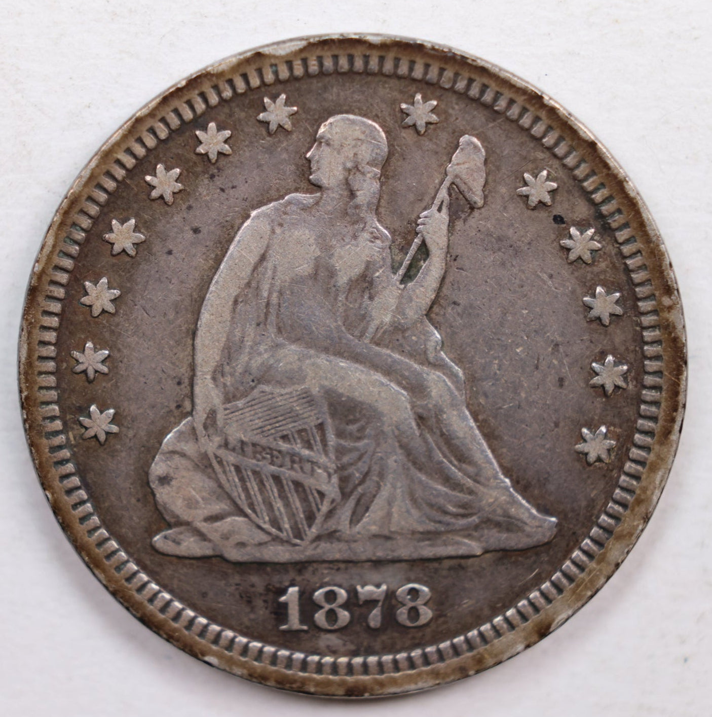 1878 Seated Liberty Quarter., Very Fine Circulated Silver Coin., Store #QR525.