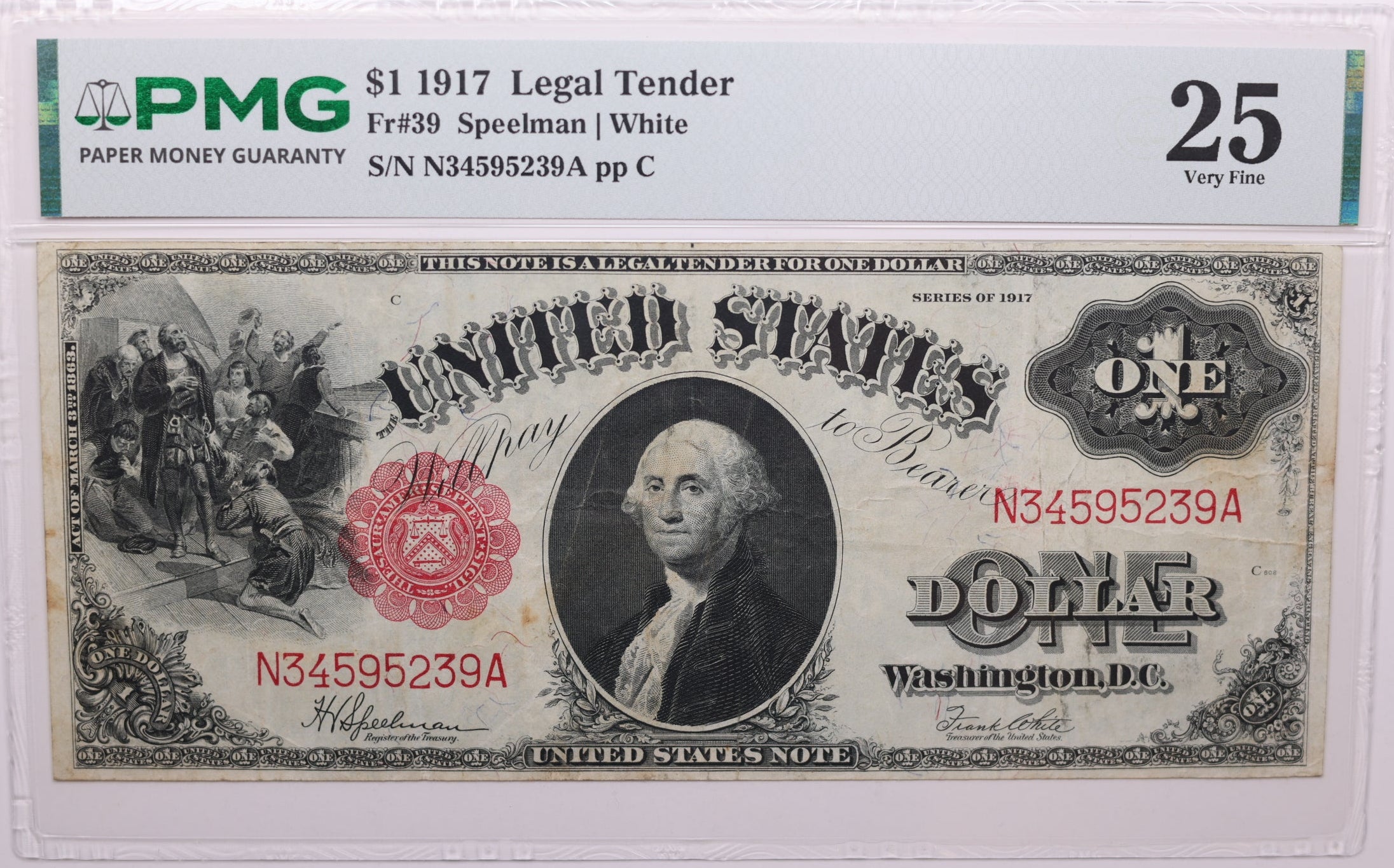 1917 $1, Legal Tender Note., Fr#39, PMG VF-25, Store #GLT007