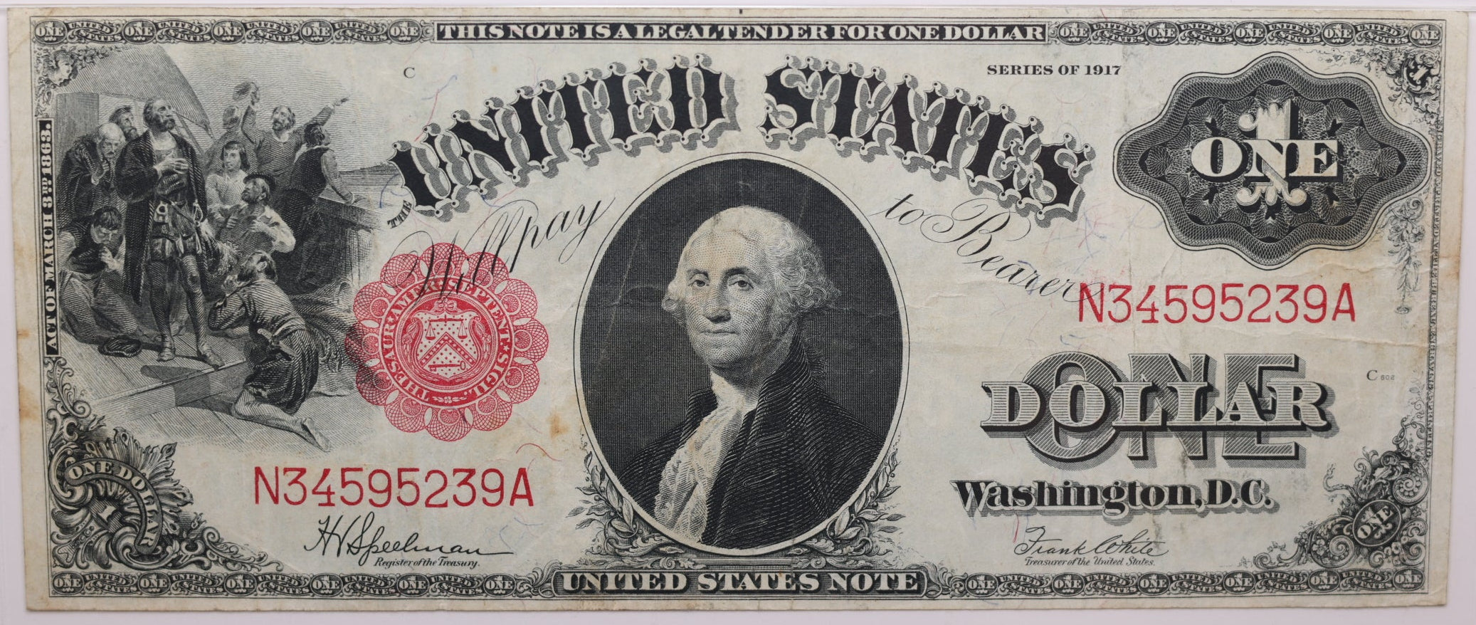 1917 $1, Legal Tender Note., Fr#39, PMG VF-25, Store #GLT007