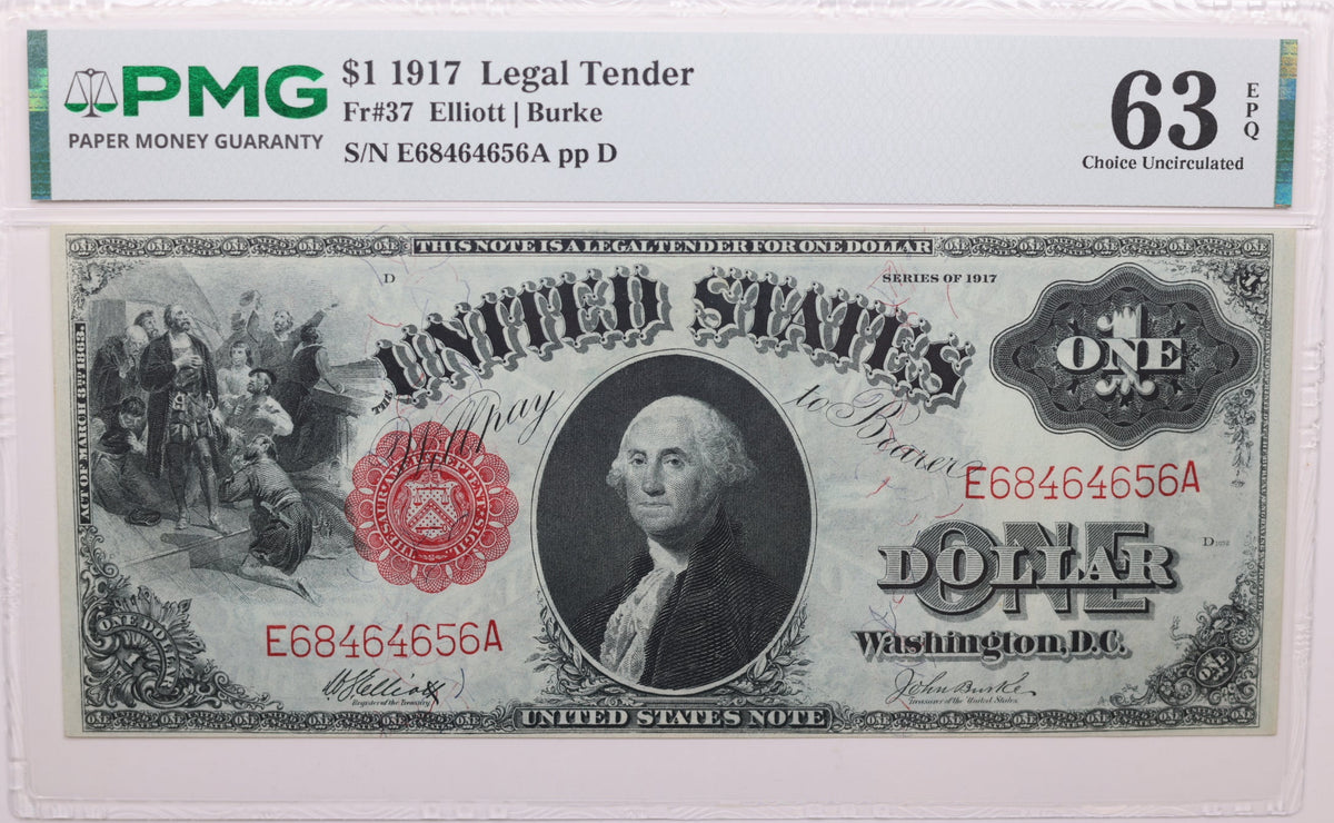 1917 $1, Legal Tender Note., Fr#37, PMG Choice UNC-63, Store #GLT009