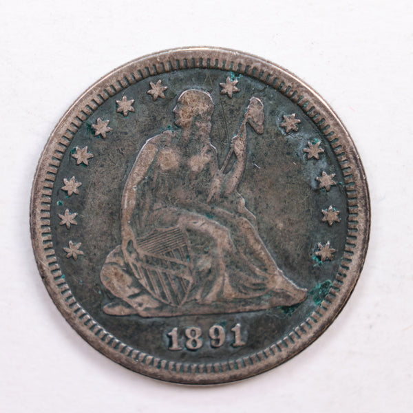 1891-S Seated Liberty Quarter., Very Fine Circulated Silver Coin., Store #QR528.