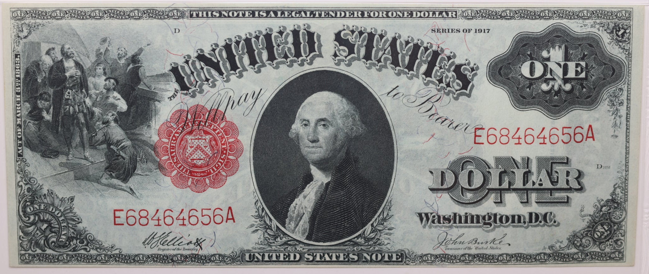1917 $1, Legal Tender Note., Fr#37, PMG Choice UNC-63, Store #GLT009
