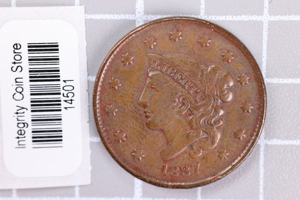 1837 Large Cent, Affordable Circulated Coin, Store Sale #14501