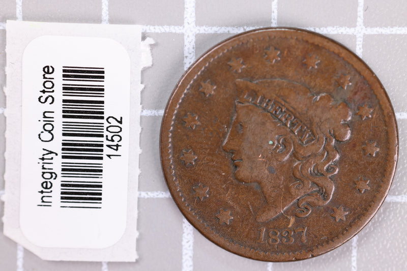 1837 Large Cent, Affordable Circulated Coin, Store Sale