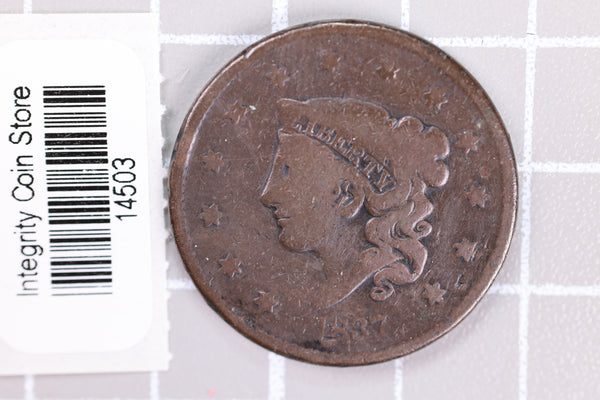 1837 Large Cent, Affordable Circulated Coin, Store Sale #14503
