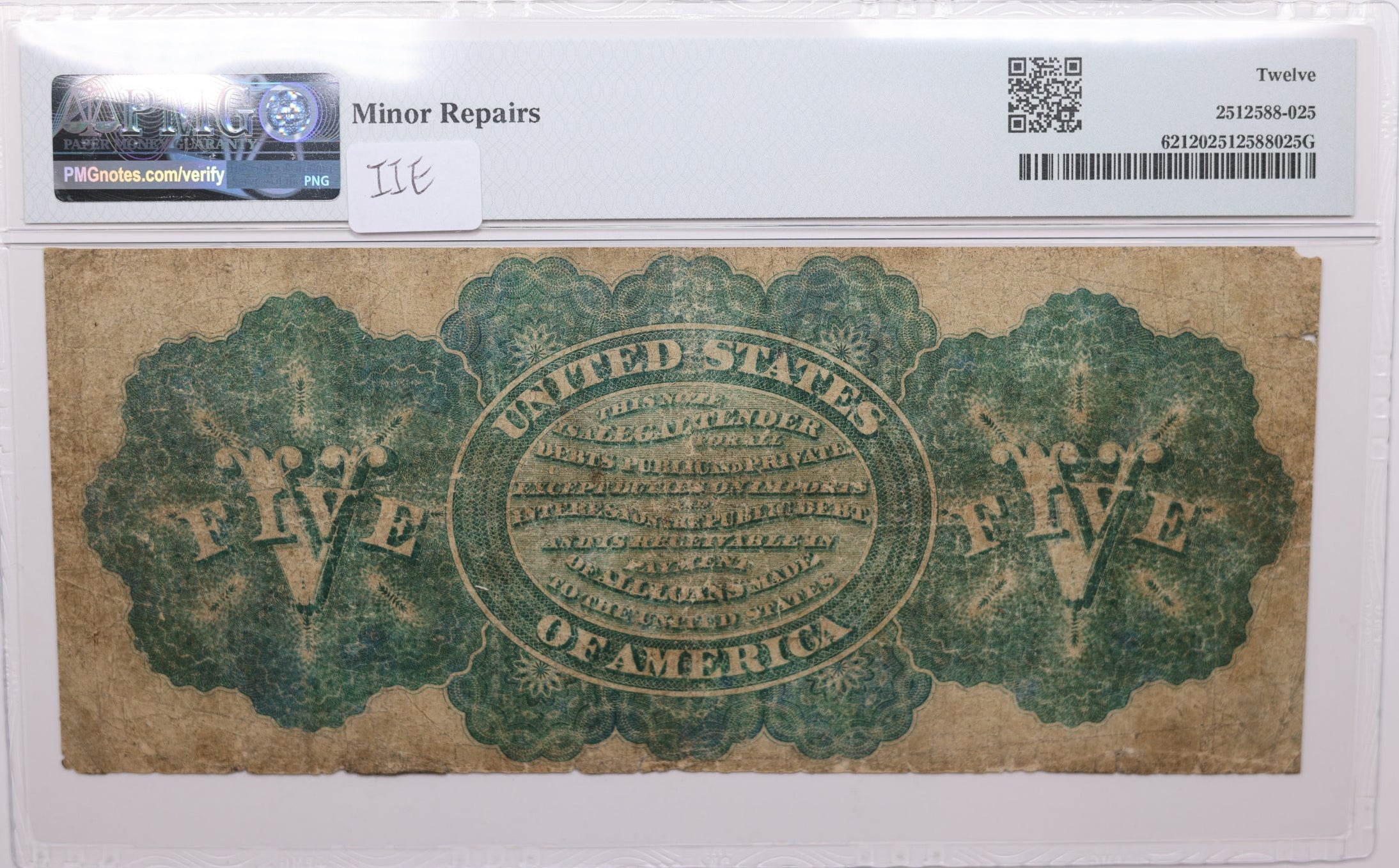 1862 $5, Legal Tender Note, Fr#62 New Series 1-23, PMG F-12, Store #GLT011