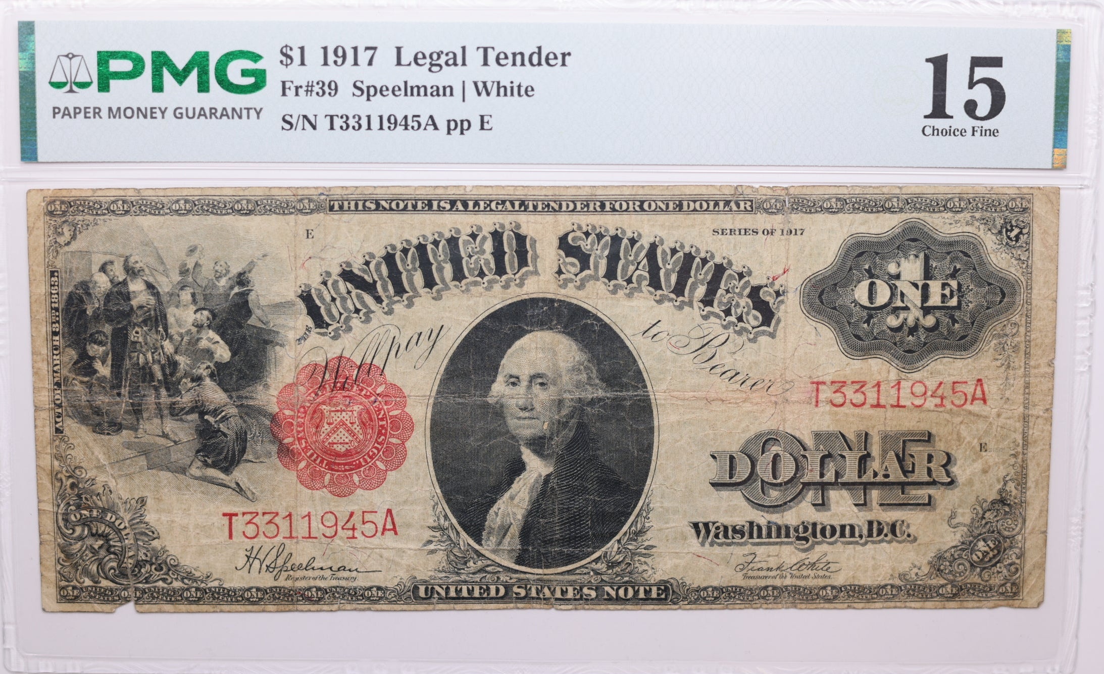 1917 $1, Legal Tender Note, Fr#39 New, PMG Choice F-15, Store #GLT012