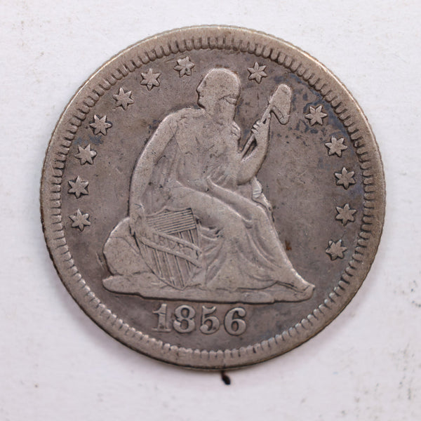 1856-O Seated Liberty Quarter., Extra Fine Circulated Coin., Store #QR537.