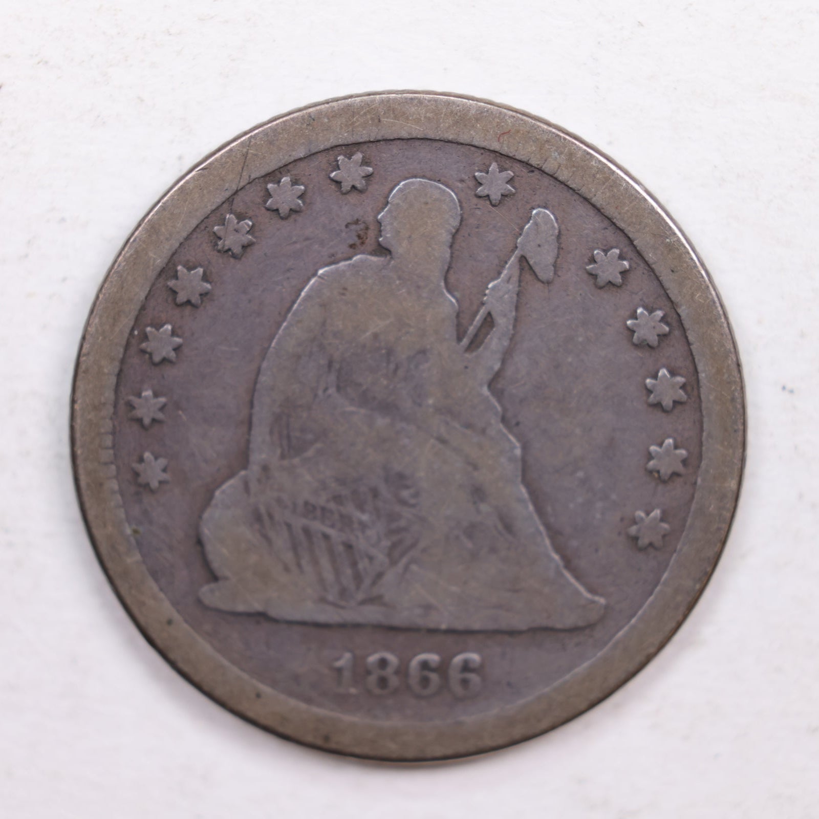 1866-S Seated Liberty Quarter., Fine Circulated Coin., Store #QR538.