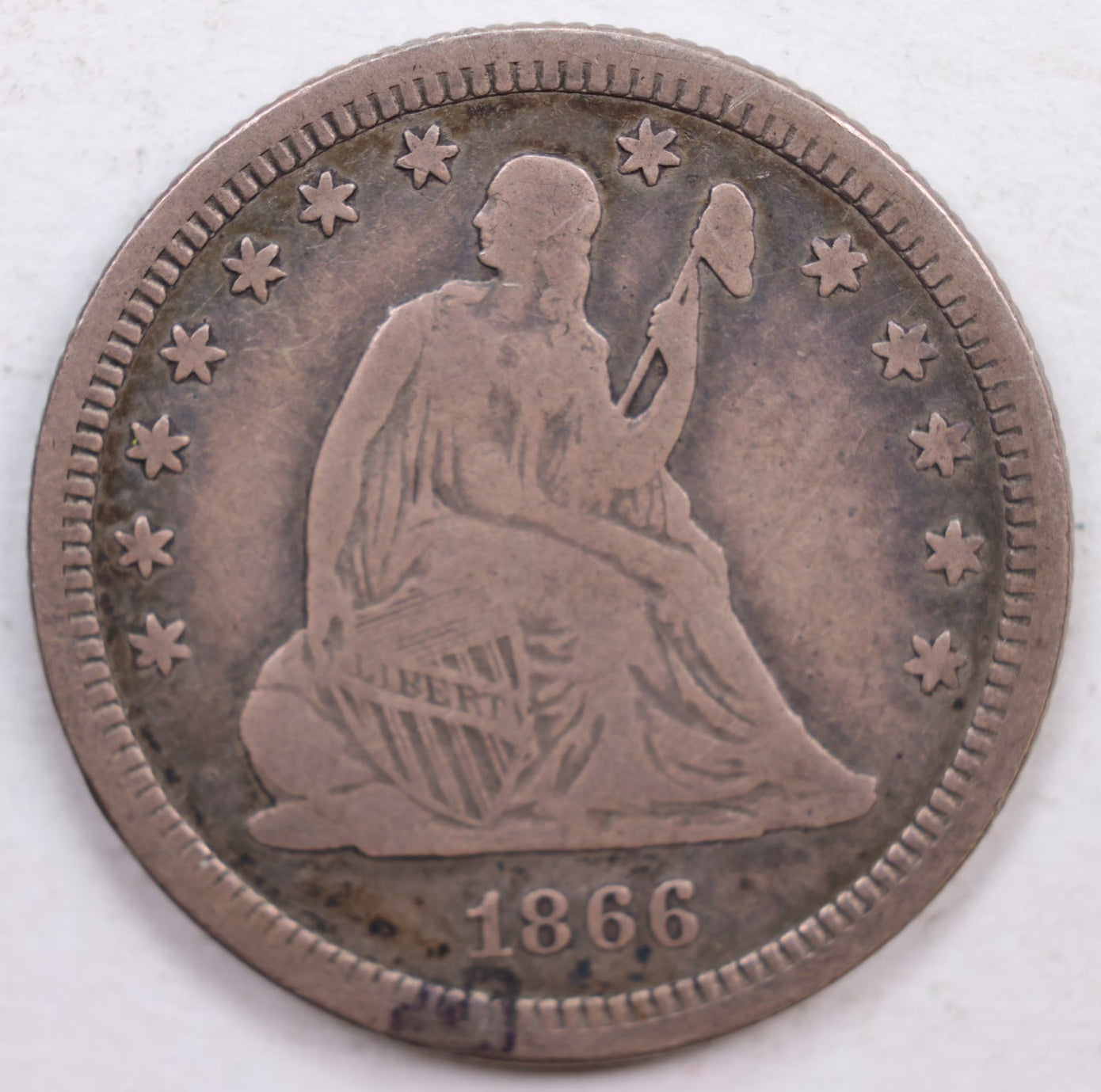 1866 Seated Liberty Quarter., Fine Circulated Collectible Coin., Store #QR539.