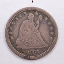 1866 Seated Liberty Quarter., Fine Circulated Coin., Store