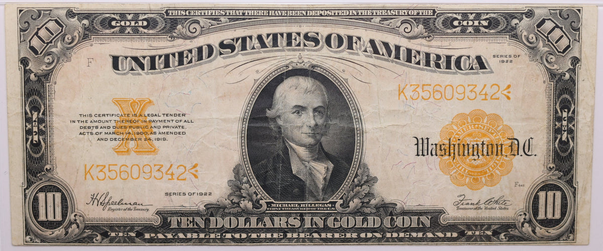 1922 $10 Gold Certificate, FR#1173 (Large S/N), PMG Very Fine-25, Store Sale #GCE005