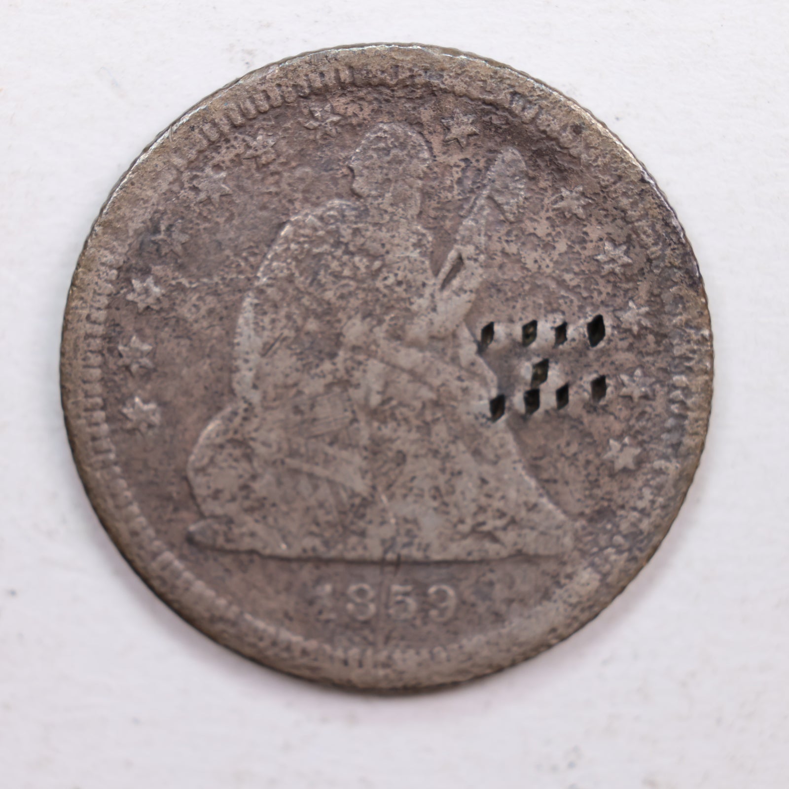 1859-S Seated Liberty Quarter., Very Good Details, Circulated Coin., Store #QR540.