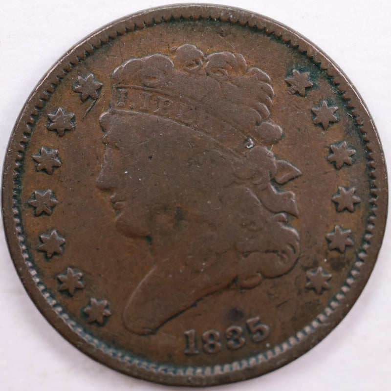 1835 Classic Head Half Cent, Very Good+ Circulated Coin, Store