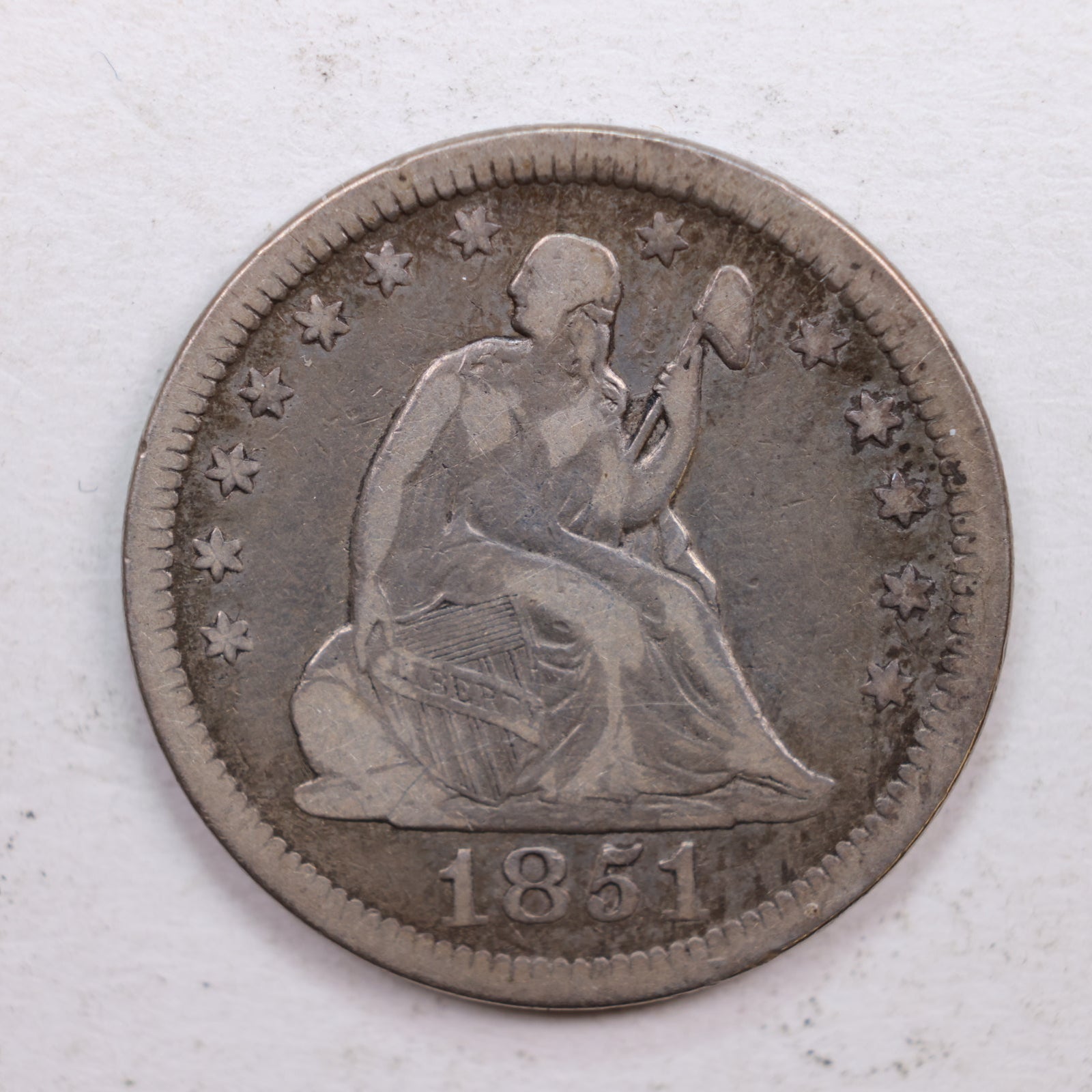 1851 Seated Liberty Quarter., Very Fine, Circulated Coin., Store #QR542.