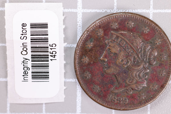 1839 Large Cent, Affordable Circulated Coin, Store Sale #14515