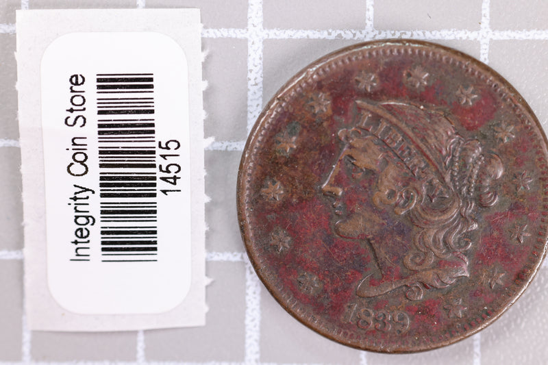 1839 Large Cent, Affordable Circulated Coin, Store Sale
