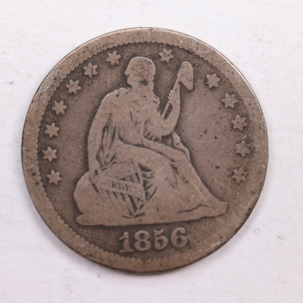 1856 Seated Liberty Quarter., Very Good Circulated Coin., Store #QR544.