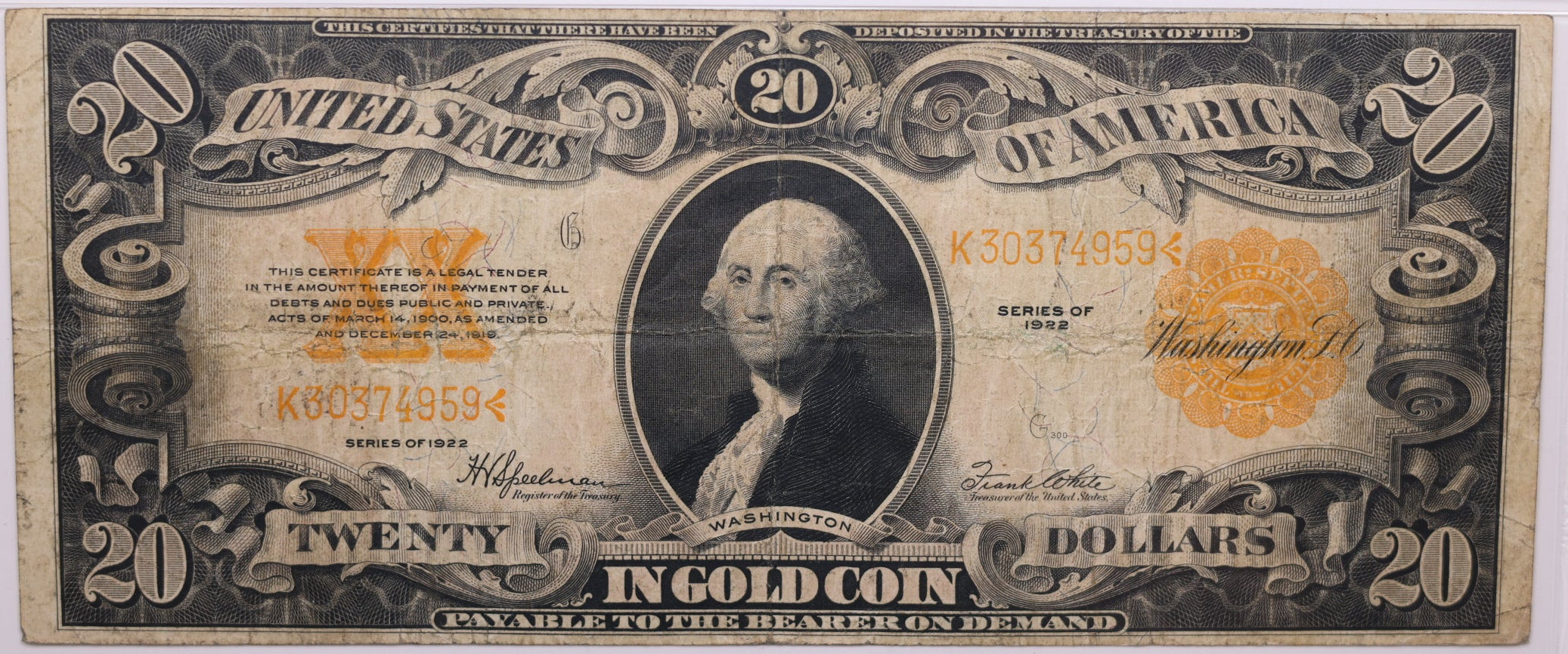 1922 $20 Gold Certificate, FR#1187, PMG Very Fine-20, Store Sale #GCE009
