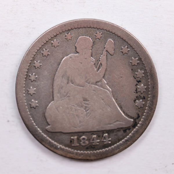 1844-O Seated Liberty Quarter., Very Good Circulated Coin., Store #QR545.