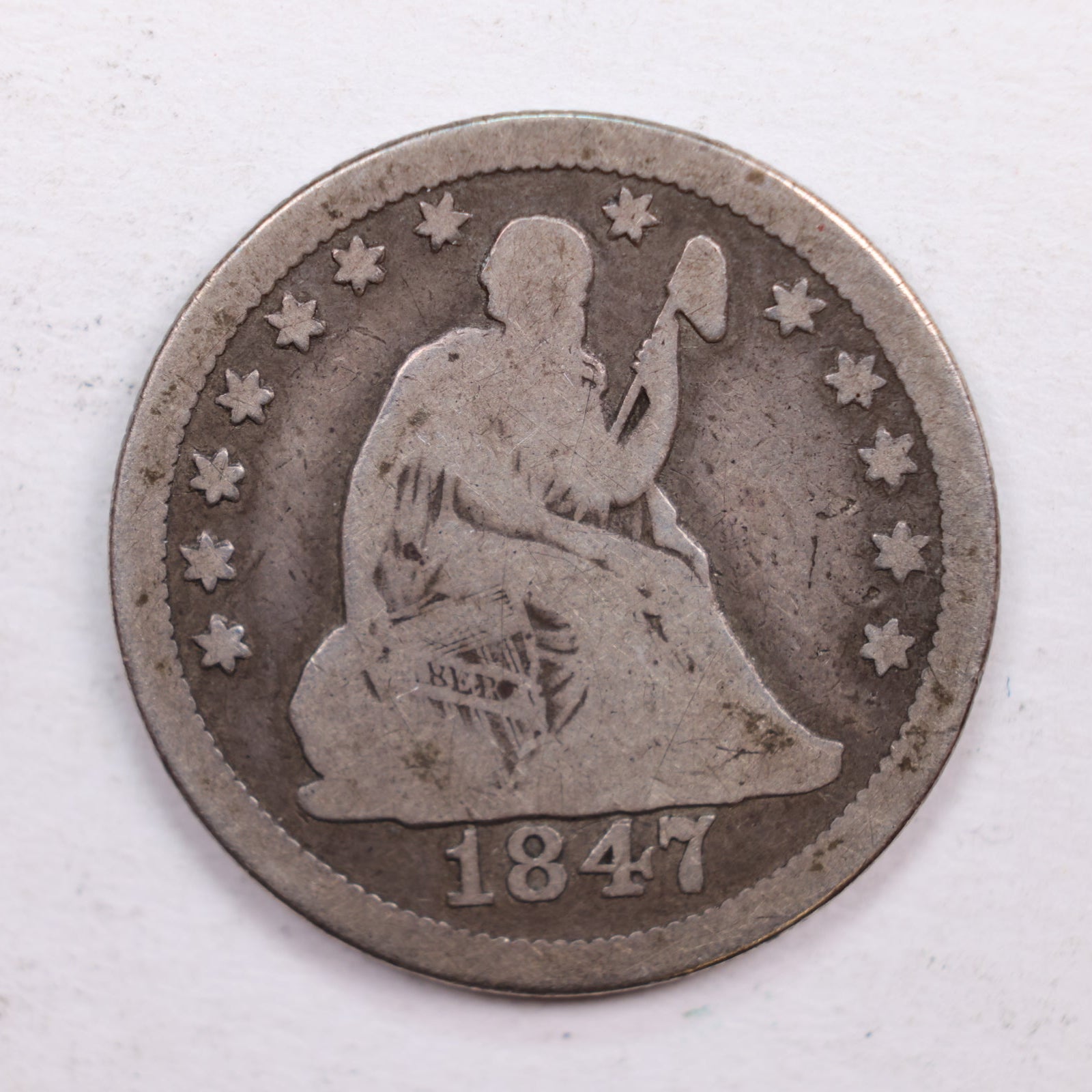 1847 Seated Liberty Quarter., Very Good Circulated Coin., Store #QR546.