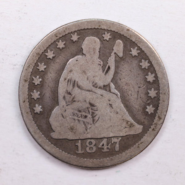 1847 Seated Liberty Quarter., Very Good Circulated Coin., Store #QR546.