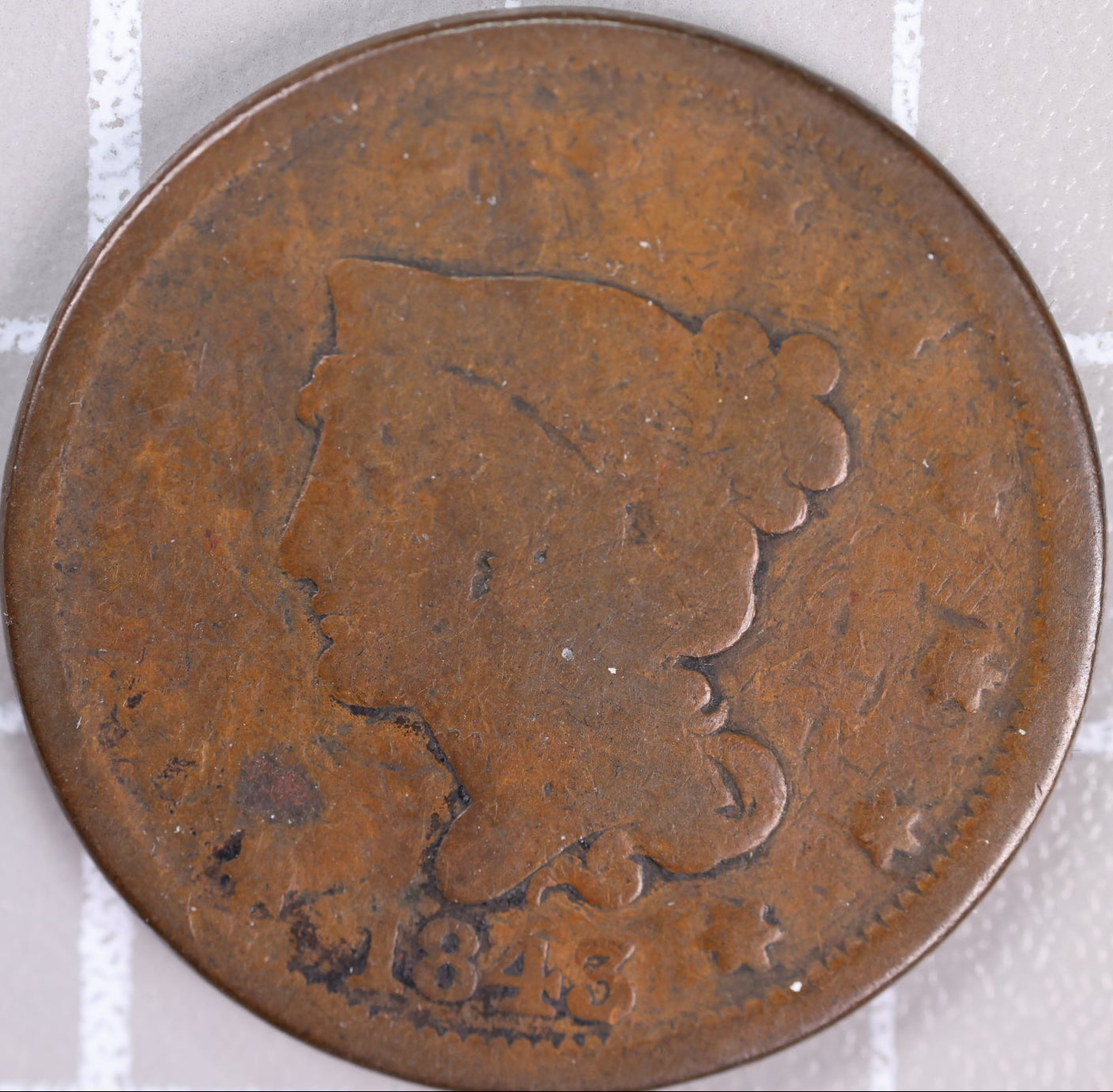 1843 Braided Hair Large Cent, Good Circulated Coin, Store #14520